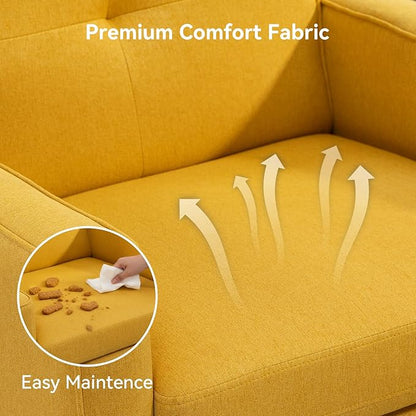 Mid Century Accent Chair, Fabric Modern Chair with Wooden Frame, Cozy Armchair Reading Chair with Comfy Back for Apartment, Living Room, Bedroom, Waiting Room, Small Space, Corner, Yellow