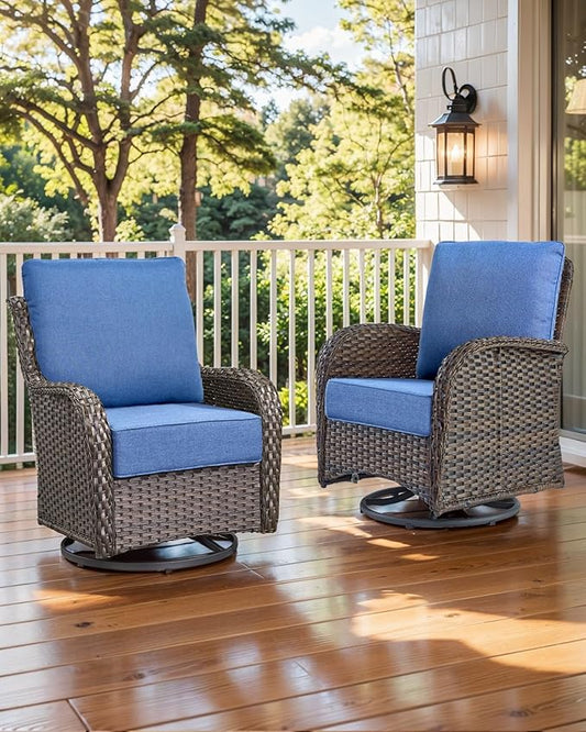 Luxury 22x24/22x25 6-Inch Outdoor Seat Cushions - Set of 2 Water Resistant Patio Chair Comfortable Cushion for Porch Rattan Dining Rocker Glider Loveseat Couch Sectional Sofa - Navy Blue