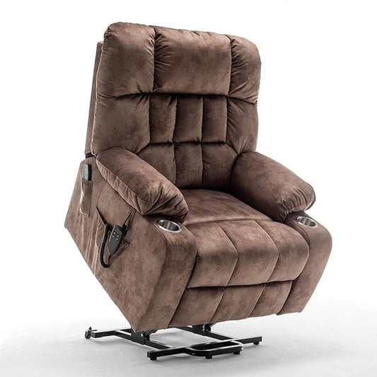 Large Power Lift Recliner Chair with Massage and Heat for Elderly,Overstuffed Wide Recliners,Breathable Leather with 2 Cup Holders,Dual OKIN Motor,Recline up to 180 Degrees