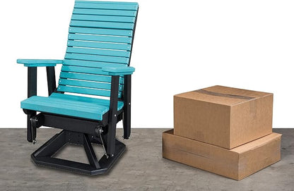 DutchCrafters Modern Horizontal Slat High Back Poly Adirondack Swivel Glider Outdoor Patio Chair (Black & Light Gray)
