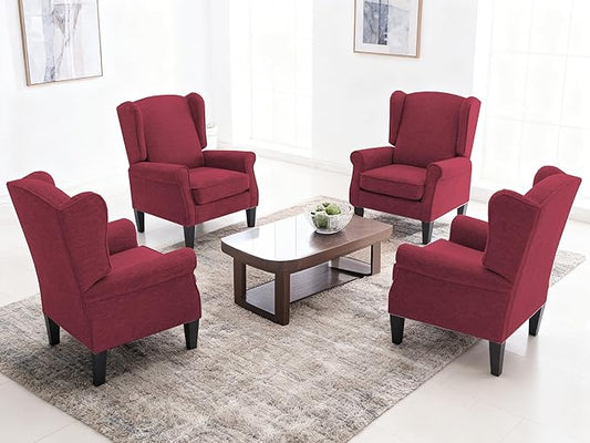 Accent Chair Set of 4, Modern Living Room Chairs with Wingback, Comfy Upholstered High Back Single Sofa for Bedroom, Mid-Century Reading Armchair Sillas para Sala