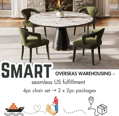 Olive-Green Velvet Dining Chairs Set of 4, Modern Upholstered Solid Wood Kitchen Chairs for Dining Room/Living Room/Restaurant