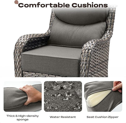 Rilyson Outdoor Patio Swivel Rocker Chairs Set of 2, Waterproof Wicker, High Back, Deep Seating, Wide Armrest, Upgraded 6 inch Thick Cushions, Side Table, Ideal for Deck Porch Yard, Mixed Grey-Grey