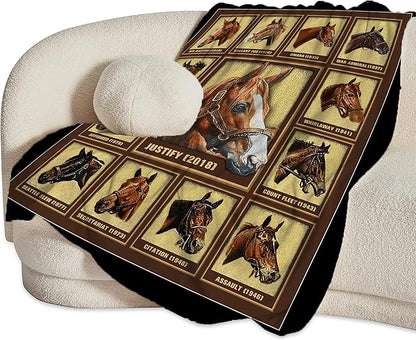 Racing Horses Blanket - Soft Warm Cozy Fleece Throw for Couch, Sofa, Bed - 50"x40" - Gifts for Girls, Boys, Men, Women, Kids, Adults