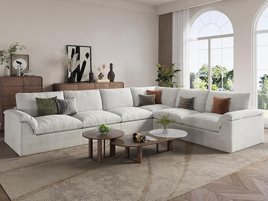 EASE MOOSE Boneless Modular Cloud Couch, Oversized L-Shaped Sectional Sofa for Living Room, Extra Large Movable Couches, 6-Deep-Seat Movable Sofas for Bedroom, Apartment, Chenille (White)