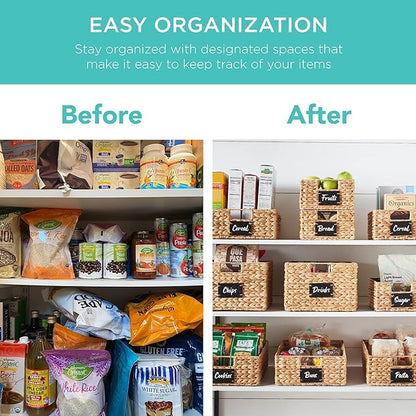 Best Choice Products Set of 4 16x12in Large Water Hyacinth Pantry Baskets, Woven Organizers w/Chalkboard Label, Chalk Marker - Natural