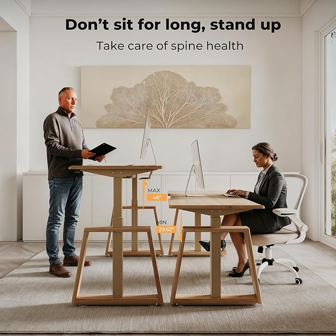 EUREKA ERGONOMIC Standing Desk, 63inch Executive Computer Desk Adjustable Height Stand up Table Modern Trapezoidal Leg,Touch Screen,Oak