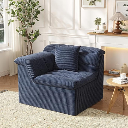 44" Cloud Sectional Couch with Single Arm, Modern Compressed Sofa, Comfy Sleeper Sofa, Corduroy Upholstered Couches for Small Space/Apartment, No Assembly Required, Blue, Left Side