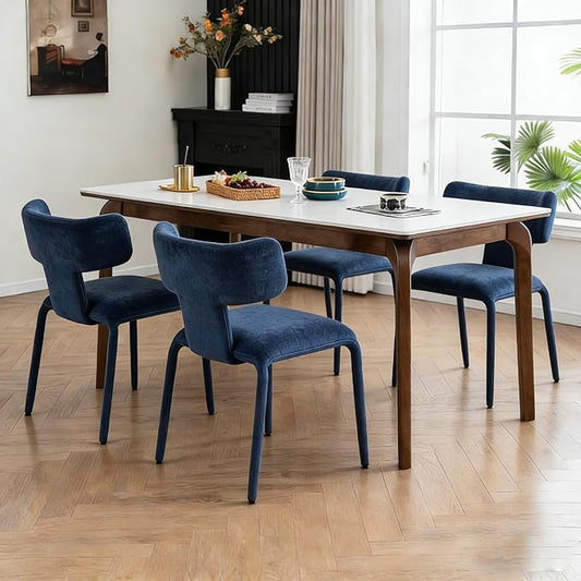 Kidol & Shellder Dining Chairs Set of 4,Modern Upholstered Fabric Dining Room Chairs with Curved Barrel Back,Armless Kitchen Chairs with Metal Legs and Padded Seat for Living Room and Bedroom Blue