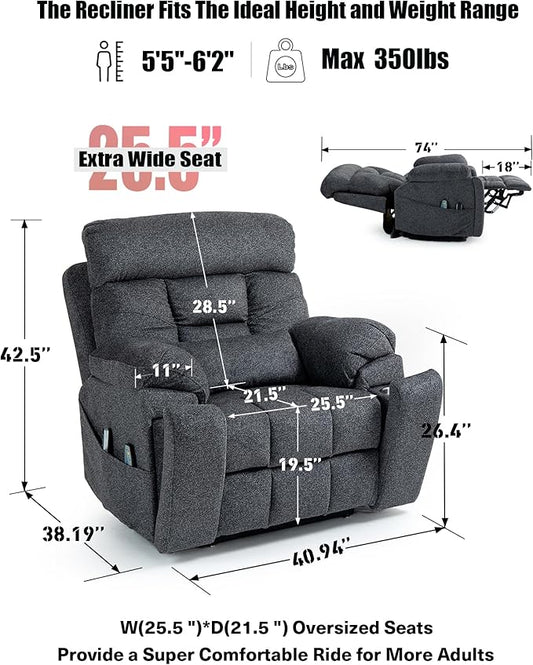 Oversized Lazy Boy Recliner Chair, 4 Motor Recliner with Power Headrest and Lumbar, Nursing Lift Chair with Vibrating Massage and Heated Seat