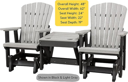 DutchCrafters Slat Fan Back Double Poly Adirondack Glider Outdoor Patio Chairs with Center Table (Black & Cedar)