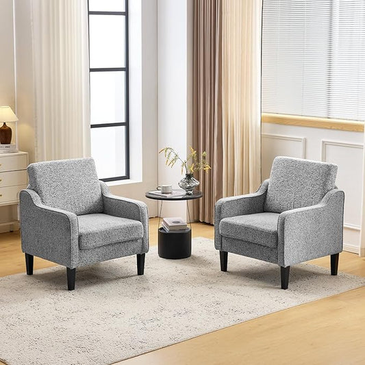 VINGLI Accent Chair for Living Room Chairs Reading Chair for Bedroom Chair Scooped Arm Chair Mid Century Modern Accent Chairs Upholstered Comfy Chair for Apartment, Waiting Room (2, Texture Gray)