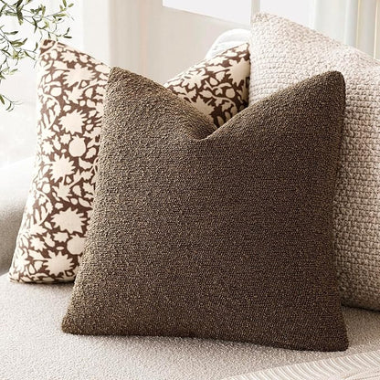 Foindtower Pack of 2 Textured Boucle Throw Pillow Covers Accent Solid Decorative Lumbar Pillow Cases Cozy Couch Cushion Case for Chair Sofa Bedroom Living Room Home Decor 12x20 Inch Chocolate