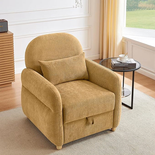 Modern Accent Chairs for Living Room, Comfy Chenille Armchairs with Storage, 33.5" W Single Reading Chairs for Bedroom, Study Room, Apartment, Tool Free Assembly, Mustard Yellow