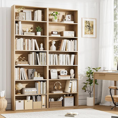 FACBOTALL 82" Tall Bookshelf, 7-Tier Open Shelves Bookcase, Freestanding Display Storage Shelves, Tall Bookcase Home Decor Furniture for Home Office, Living Room, Bedroom, Light Oak