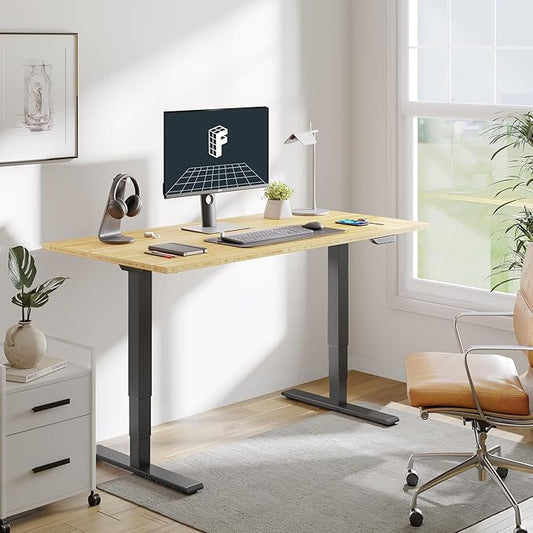 FLEXISPOT E6 MAX Bamboo Dual Motor 48x24 Inch 3-Stage Heavy Duty Standing Desk, 330lbs Weight Capacity, Height Adjustable Desk w/Cable Management & Wheels (Solid Bamboo Desktop + Black Frame)