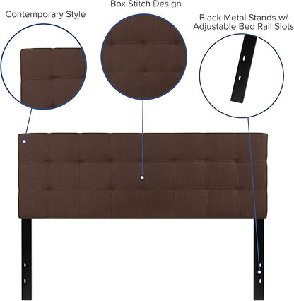 EMMA + OLIVER Quilted Tufted Queen Size Headboard in Dark Brown Fabric