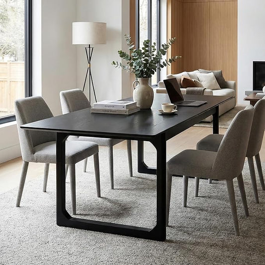HNY Extendable Wood Dining Table for 4-8, 71" Inch Modern Rectangular Kitchen Tables with Wooden Base Farmhouse Dinner Table for Dining Room, Living Room, Home, Black