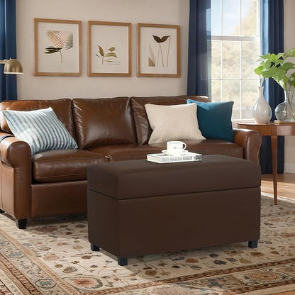 Asense Storage Ottoman Bench –32 Inch Stylish Compact Design with Storage, Extra Seating & Modern Leather Appeal for Living Room, Bedroom， Entryway， Espresso Brown