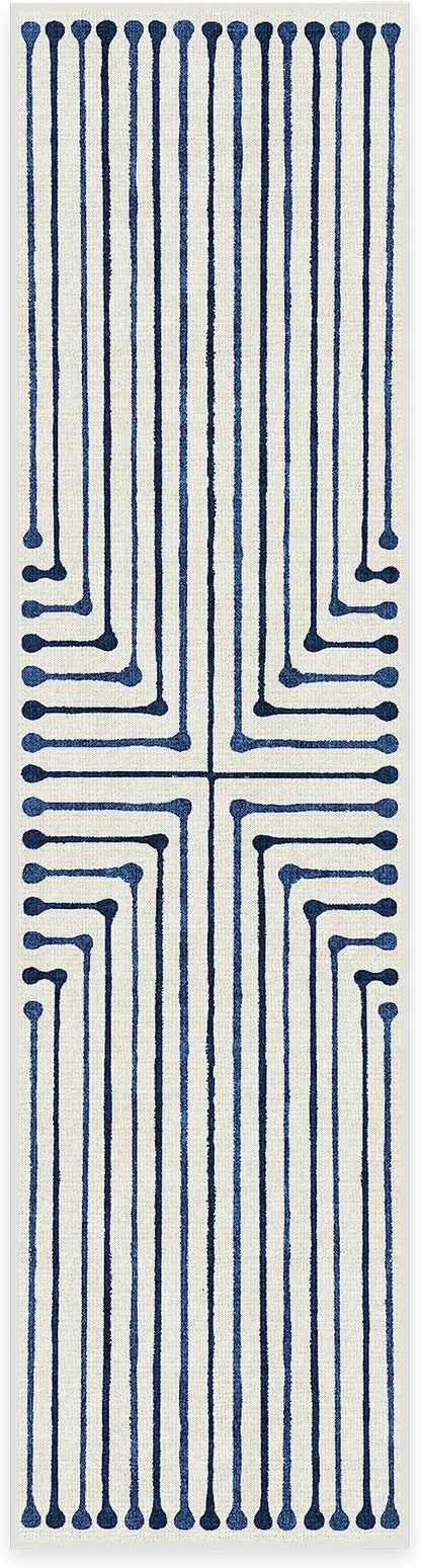 RUGGABLE x Jonathan Adler Machine Washable Modern Runner Rug – Inkdrop Slate Blue 2.5x10, Stain-Resistant, Non-Slip – Washable Rug for Hallway, Entryway, Living Room & Kitchen–with Cushioned Pad
