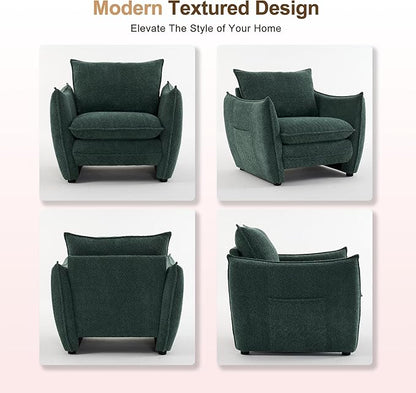 Oversized Accent Chair, Modern Single Sofa Cloud Chairs with Removable Pillow, Deep Seat Comfy Armchair for Living Room Bedroom Reading Nook - Upholstered Lounge Chair (Green)