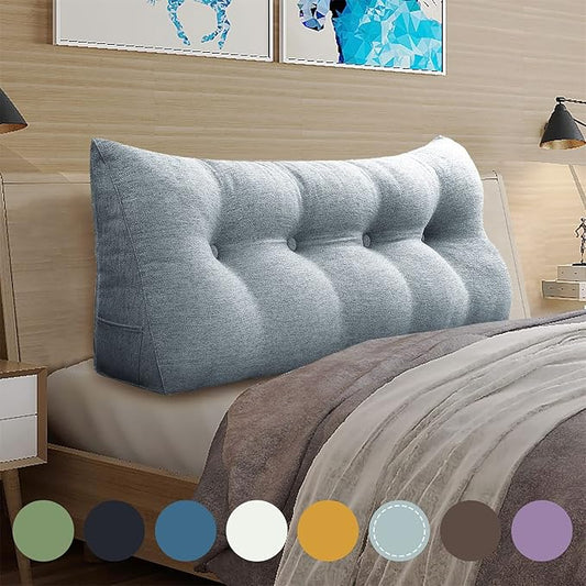 WOWMAX Triangular Headboard Pillow Bed Wedge Pillow for Headboard Full Size Wedge Pillow Headboard for Daybed Bunk Bed Large Bolster Pillow for Bed with Removable Cover, Gifts for Mom Gray