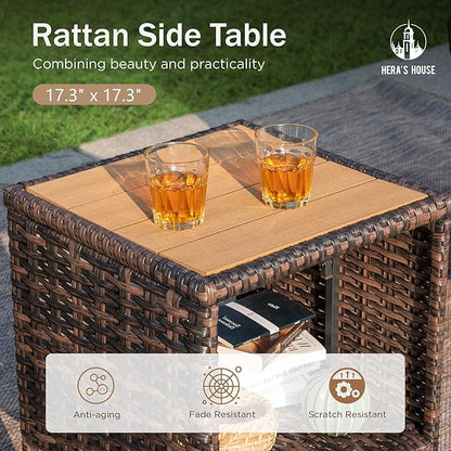 HERA'S HOUSE 3 Pieces Patio Bistro Set, High Back Swivel Wicker Chairs with Rattan Side Table, Outdoor Chairs Set with 5.5" Thick Cushions, Patio Furniture for Bistro Deck Porch Pool, Brown/Beige