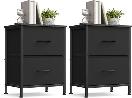SONGMICS BELLAH Collection - Dressers for Bedroom, Chest of Drawers, Nightstands, 2 Drawers, Storage Organizer Unit, Closet, Entryway, Set of 2, Modern, Ink Black and Ebony Black ULGS112BH02S