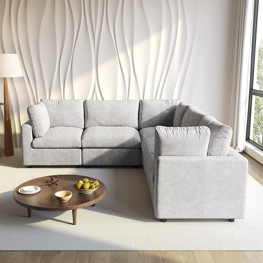 WJShome Cloud Couch Modular Sectional Sofa,100.5" V Shaped Couch, Convertible Wide Seater, 5 Seater for Living Room Set,Covers Washable&Replaceable,Gray