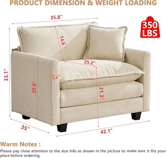 Aoowow Chenille Upholstered Accent Chair Oversized,Fluffy Single Cloud Sofa Chairs with Deep Seat,Modern Large Reading Arm Chair with Throw Pillow for Living Room,Bedroom (Beige, Single Sofa Chair)