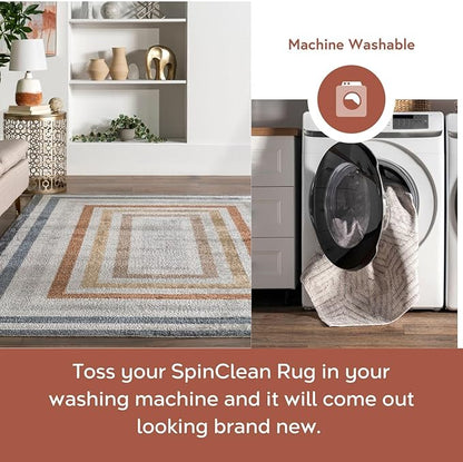 nuLOOM 2'6" x 10' Machine Washable Stain-Resistant Area Rug Low Profile for Living Room, Bedroom, and Dining Room, Alienor Multicolor