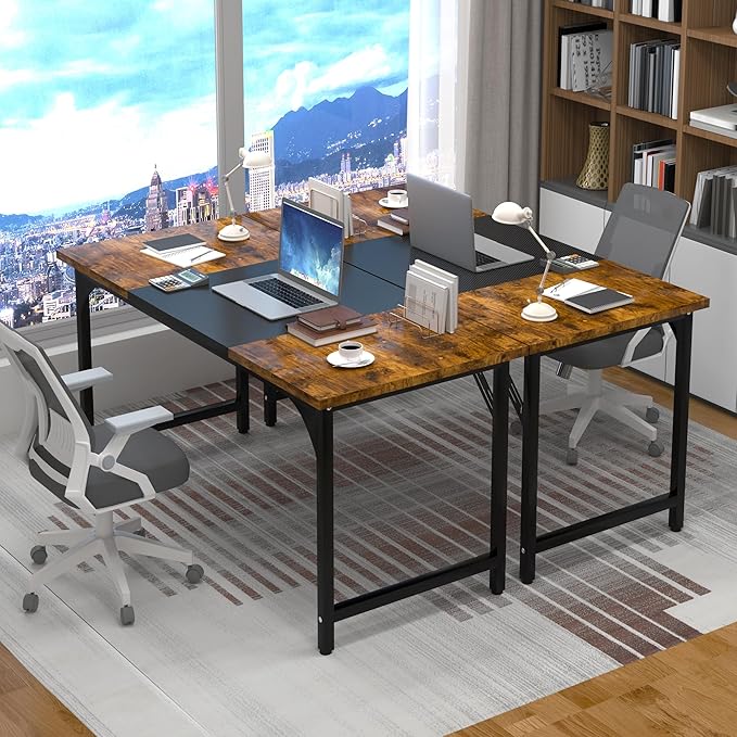 StarGraph Gaming Desk 47 Inch Modern Computer Desk Large Home Office Desks with Carbon Fiber Desktop Study Writing Work Game Desks with Sturdy Metal Frame, Rustic Brown