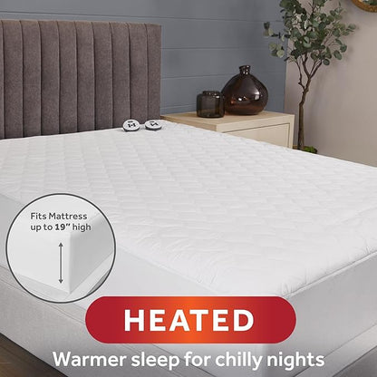 Sunbeam Electric Premium Water Resistant Restful Quilted Heated Mattress Pad, 12 Heat Settings, 12-Hour Selectable Auto Shut-Off, Fast Heating, Cozy Warming Bed, Queen, 60" x 80"