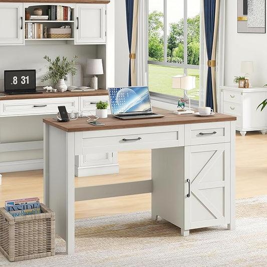 Farmhouse 47" Executive Desk, Computer Desk with Drawers and Cabinet, Workstation Computer Desk for Home Office and Study.