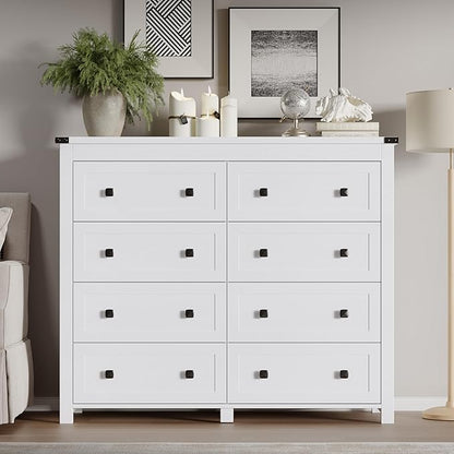 Tall 8-Drawer Dresser, Modern Wooden Storage Chest of Drawers, Dresser TV Stand, Wood Drawer Organizer with Metal Handles for Bedroom, Living Room, Hallway
