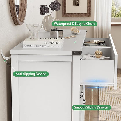 Dresser for Bedroom with 8 Drawers, 54" Wide Wood Chest of Drawers with Deep Drawers & Mental Handle, Modern Dresser TV Stand, Wooden Closet Storage Organizer for Living Room, Hallway, Entryway, White