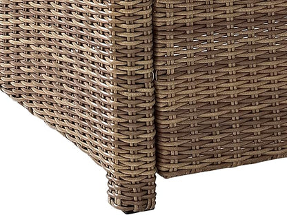Crosley Furniture Bradenton 3-Piece Outdoor Sofa Patio Furniture Set, Wicker Conversation Sets for Porch, Brown with Navy Cushions