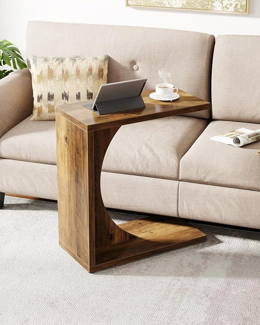 Tribesigns C-Shaped End Table for Couch, Sofa Side Table, C Table for Small Space, Living Room, Bedroom (1, Rustic Brown)
