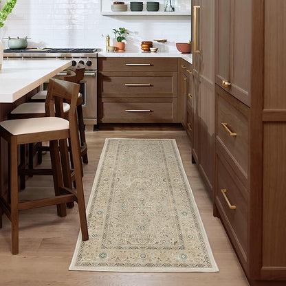 RUGGABLE Washable Vintage Area Rug – Kamran Ivory Opal 10x14, Stain-Resistant, Non-Slip – Large Machine Washable Rugs for Living Room, Bedroom, Hallway, Entryway & Office–with Cushioned Pad