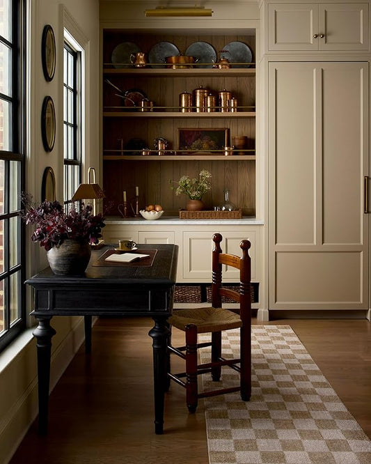 Loloi Chris Loves Julia Calvin Collection CLV-01 Wheat/Ivory 5'-3" x 7'-6" Area Rug Checkered Neutral Soft Living Room Bedroom Carpet