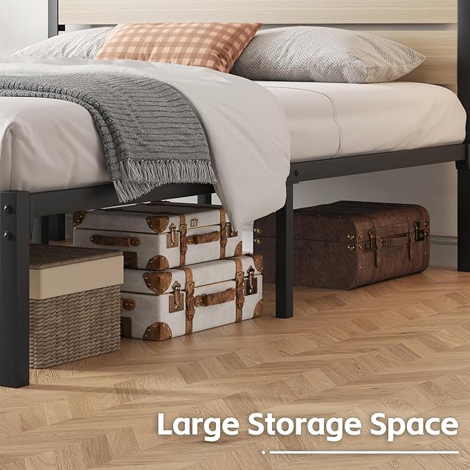 Queen Bed Frame with Headboard and Footboard, with Under Bed Storage, All-Metal Support System, No Box Spring Needed, Easy Assembly, Beige