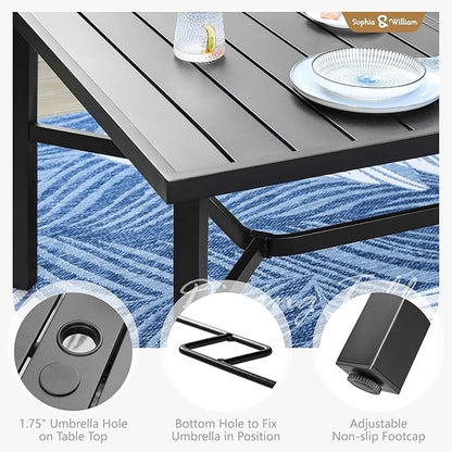 Sophia & William 9 Pieces Patio Dining Set for 8, Outdoor Patio Table and Rattan Chairs Set, 83" L Extra Large Rectangular Table, 1.75" Umbrella Hole, Beige Removable Seat Cushions
