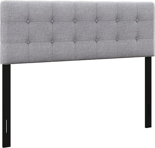KOMFOTT Linen Upholstered Headboard for Full & Queen Size Bed Frame, Modern Tufted Button Bed Headboard with Solid Rubber Wood Legs, Rectangular Headboard with Adjustable Width, Gray