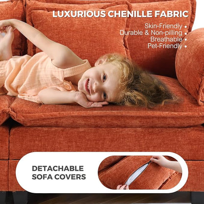 ELUCHANG Oversized 42" W Single Sofa with Ottoman, Convertible Sofa Bed for Living Room, Bedroom & Apartment, DIY Combination, Chenille Terracotta