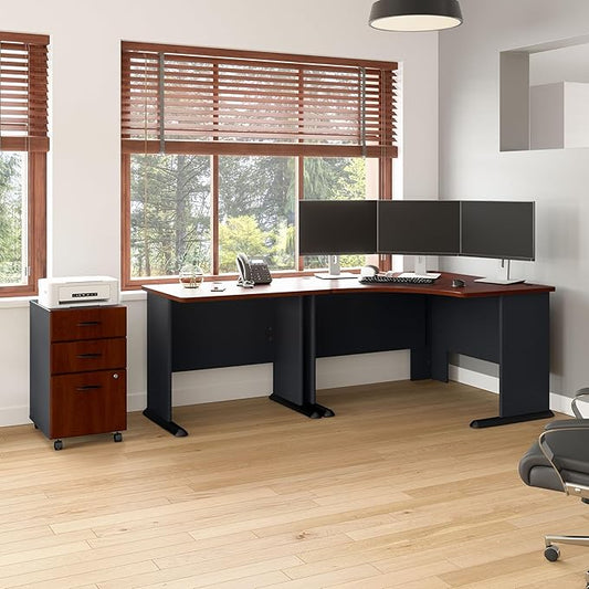 Bush Business Furniture Series A 48W Corner Desk with 36W Return and Mobile File Cabinet in Hansen Cherry and Galaxy