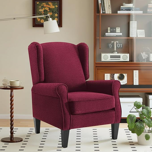 Dark Red Accent Chairs, Bedroom Burgundy Reading Chairs in Fabric, Elegant English Sidechair with Wing Back, Classic Modern Living Room Armchairs Sillas para Sala