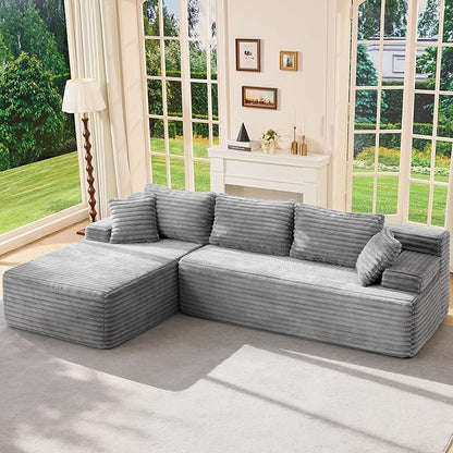Hobestluk Modular Sectional Couch Sofa,96" Boneless Couches for Living Room, Memory Foam Sectional Couch with Oversized Chaise,L-Shape Couches (Grey, Left Facing)