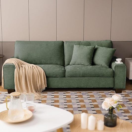 DOPEDIO Modern Loveseat Sofa for Living Room,Chenille Recliner, Removable Cover, Spring Cushions, Solid Wood Frame, Easy Assembly for Small Spaces (71.25inch，Green)