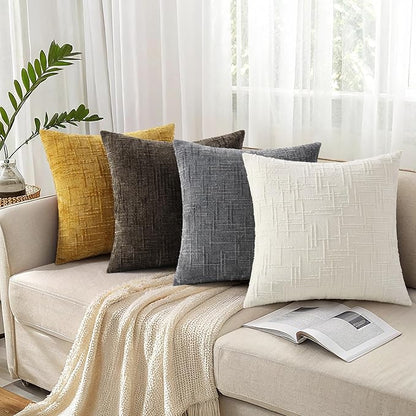 decorUhome Mustard Yellow Chenille Throw Pillow Covers 20x20 Set of 2 Thick Textured Slubby Couch Pillow Covers Farmhouse Accent Modern Neutral Decorative Pillow Cases for Bed Sofa Living Room