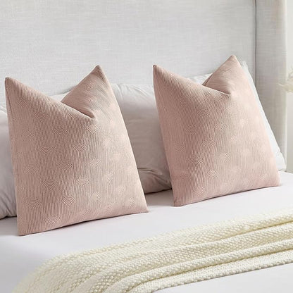 FUTEI Pink Chenille Decorative Throw Pillow Covers 16x16 Inch Set of 2,Soft Cozy Striped Geometric Patterns Cushion Case,Modern Home Decor for Couch Bed Living Room
